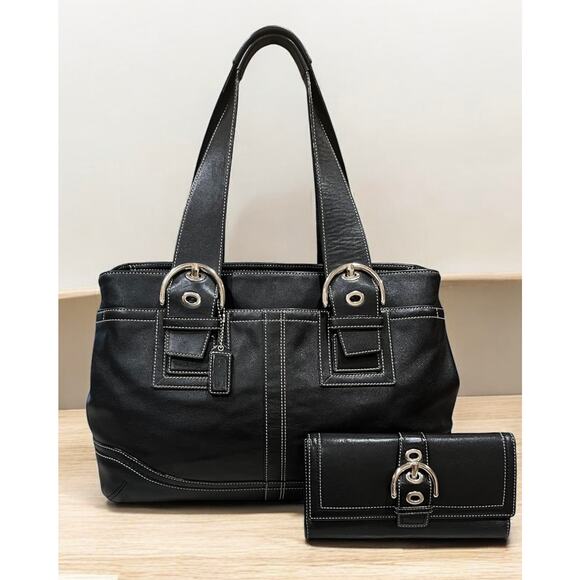 Y2K Coach F10912 Soho Leather Carryall & 6A06 Soho Slim Envelope Wallet - Picture 1 of 15